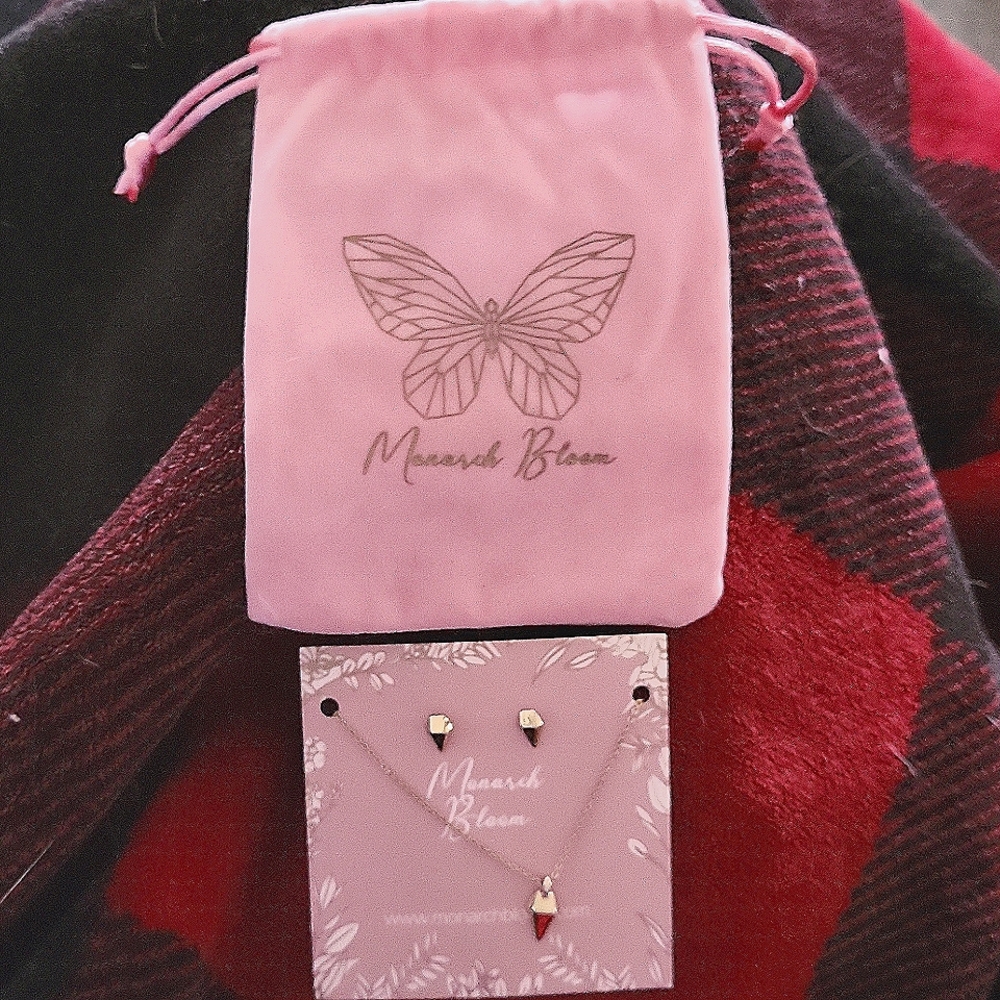 MONARCH BLOOM SHINEBRIGHT NECKLACE + EARRING SET 16" + 4" EXT